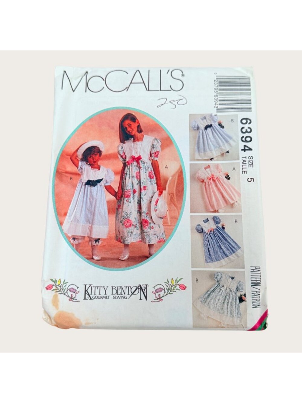 Vintage 1990s McCalls Sewing Pattern 6394 Girls Dress Pantaloons Hatband Size 5